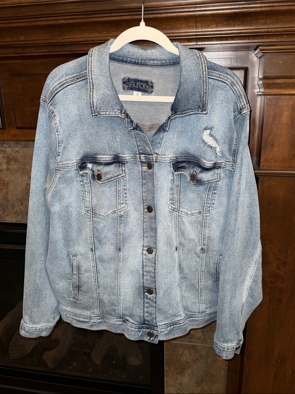 Maurices light-wash distressed denim trucker style jean jacket 3X Classic
